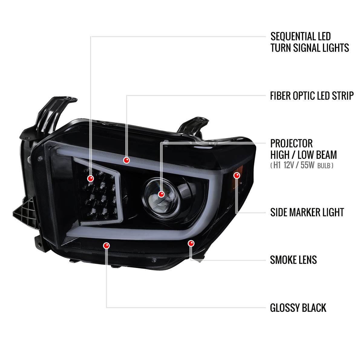 2014-2021 Toyota Tundra LED C-Bar Projector Headlights w