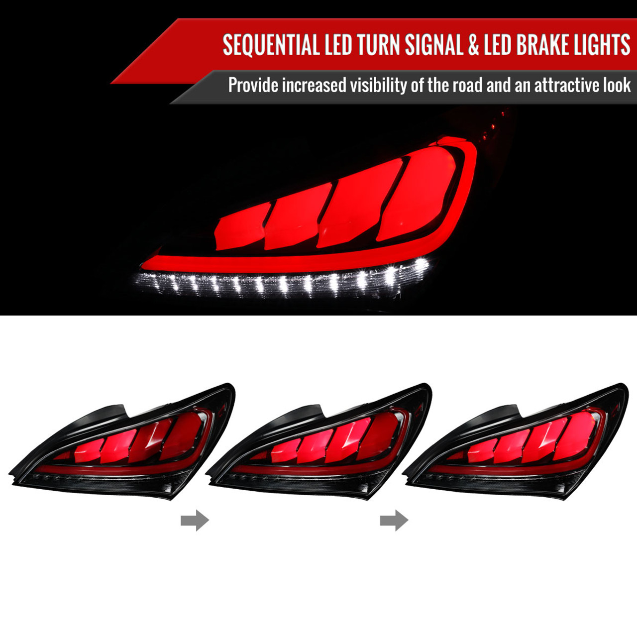 2010-2016 Hyundai Genesis Coupe Red Bar Sequential LED Tail Lights