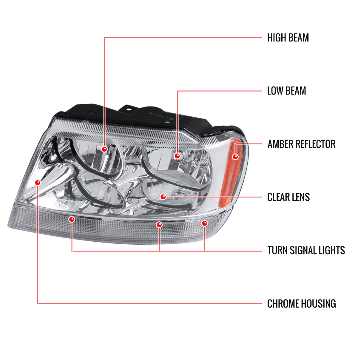 Halogen Headlight Left Driver Side W/o Bulbs Fits 2002-2004 Jeep Grand Cherokee Laredo - Foto 6