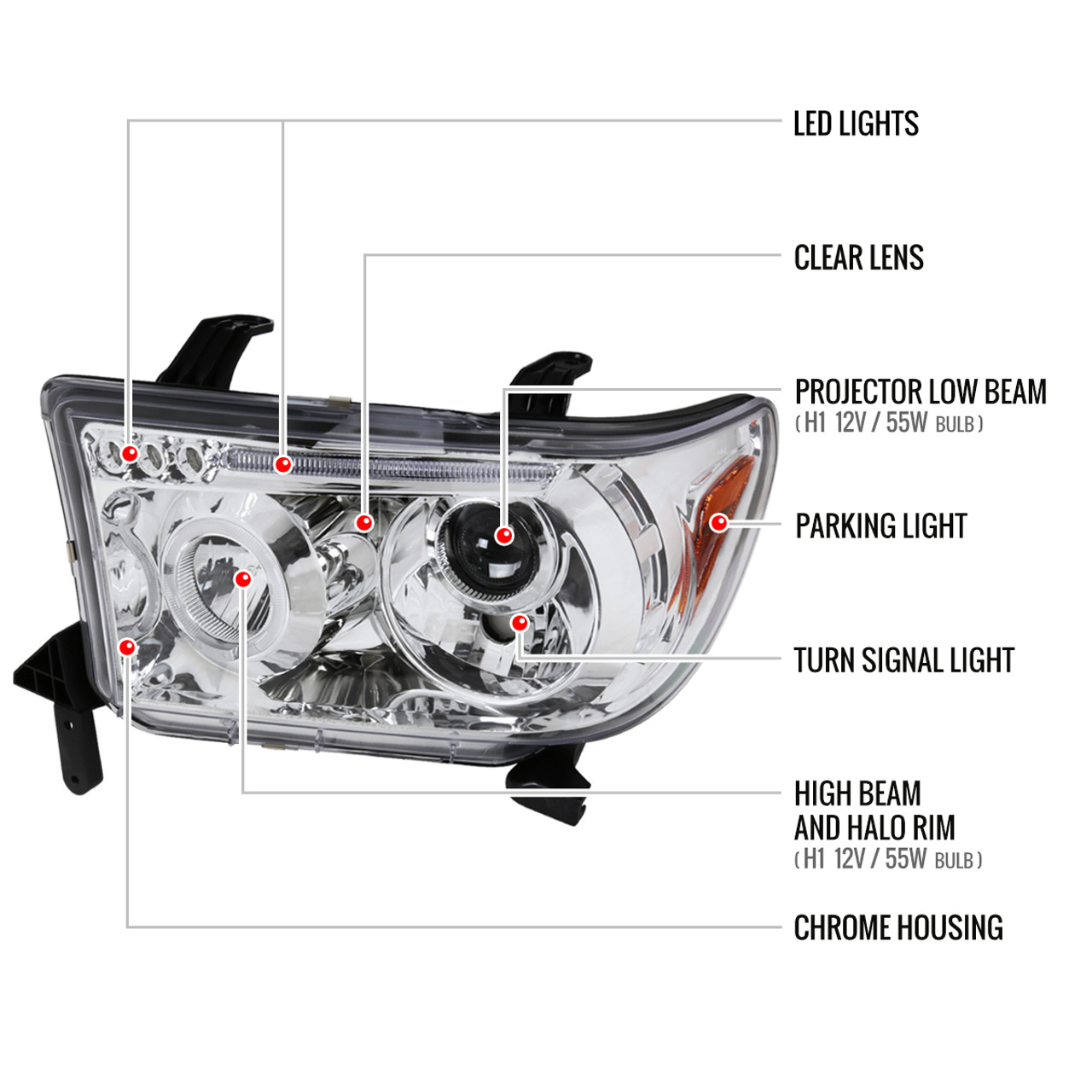 2007-2013 Toyota Tundra/ 2008-2017 Sequoia Single Halo Projector