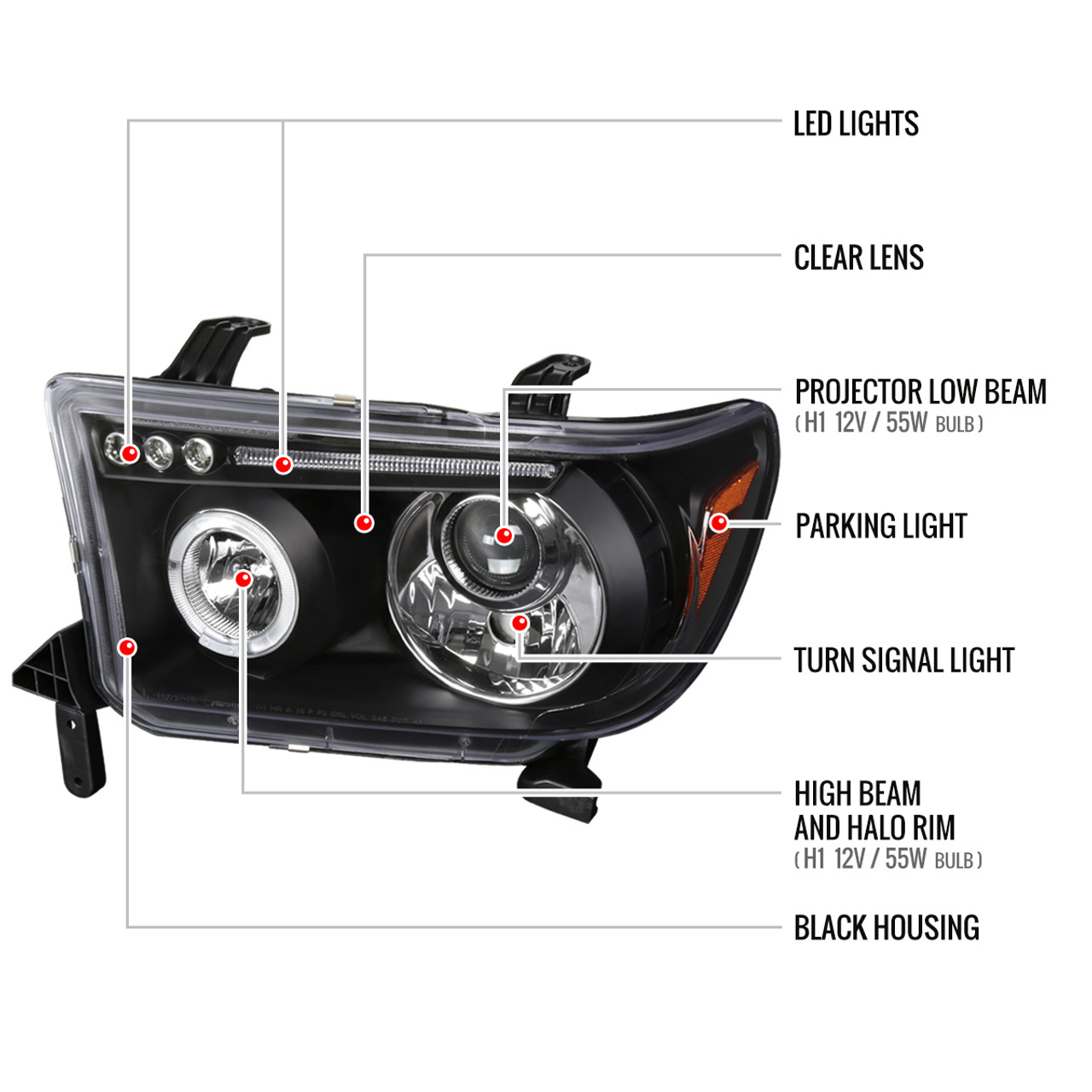 2007-2013 Toyota Tundra/ 2008-2017 Sequoia Single Halo Projector