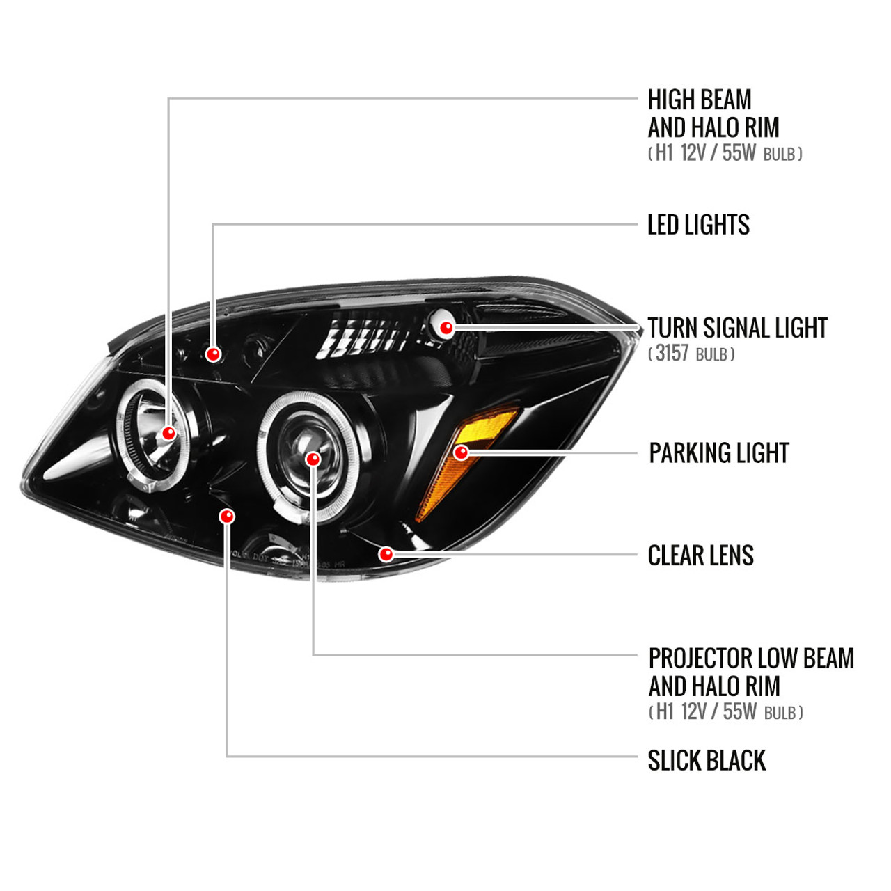 2005-2010 Chevrolet Cobalt Pontiac G5/Pursuit Dual Halo Projector