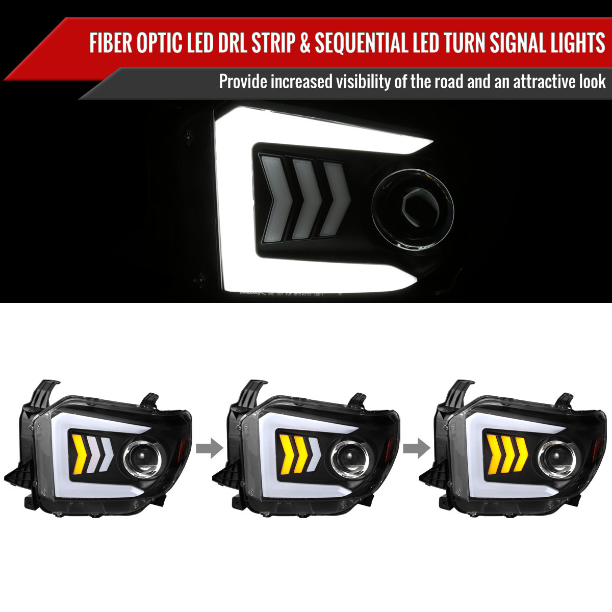 2014-2021 Toyota Tundra LED C-Bar Projector Headlights w 2014-2021 Toyota Tundra LED C-Bar Projector Headlights w