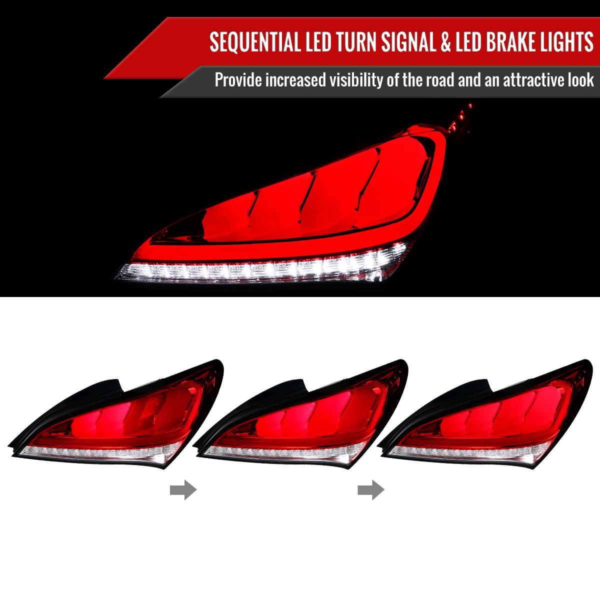 2010-2016 Hyundai Genesis Coupe White Bar Sequential LED Tail