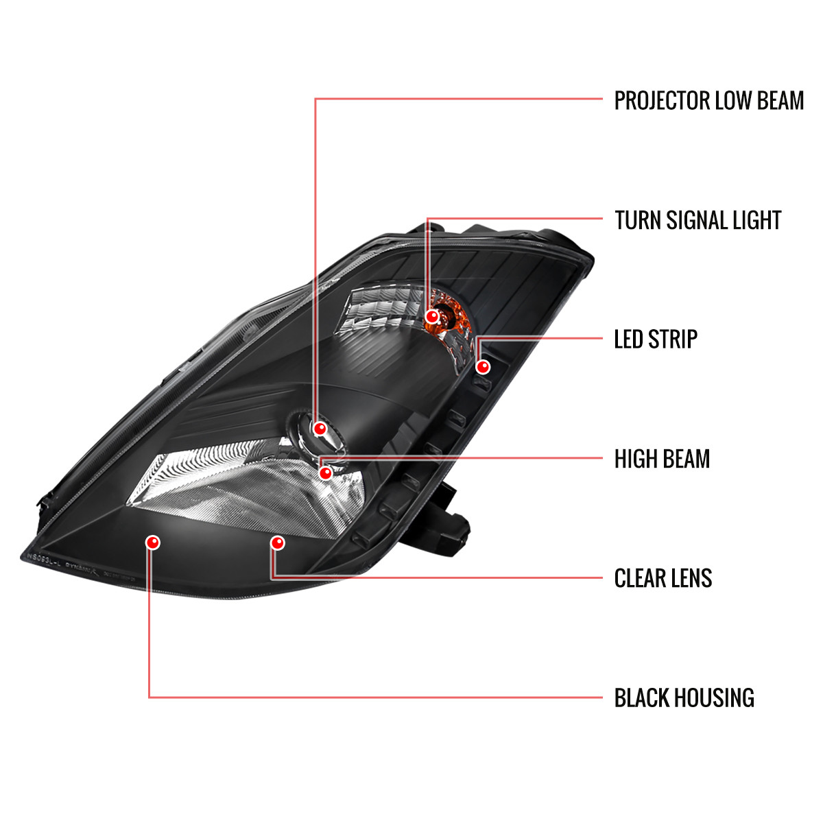 2003-2005 Nissan 350Z Projector Headlights (Matte Black Housing