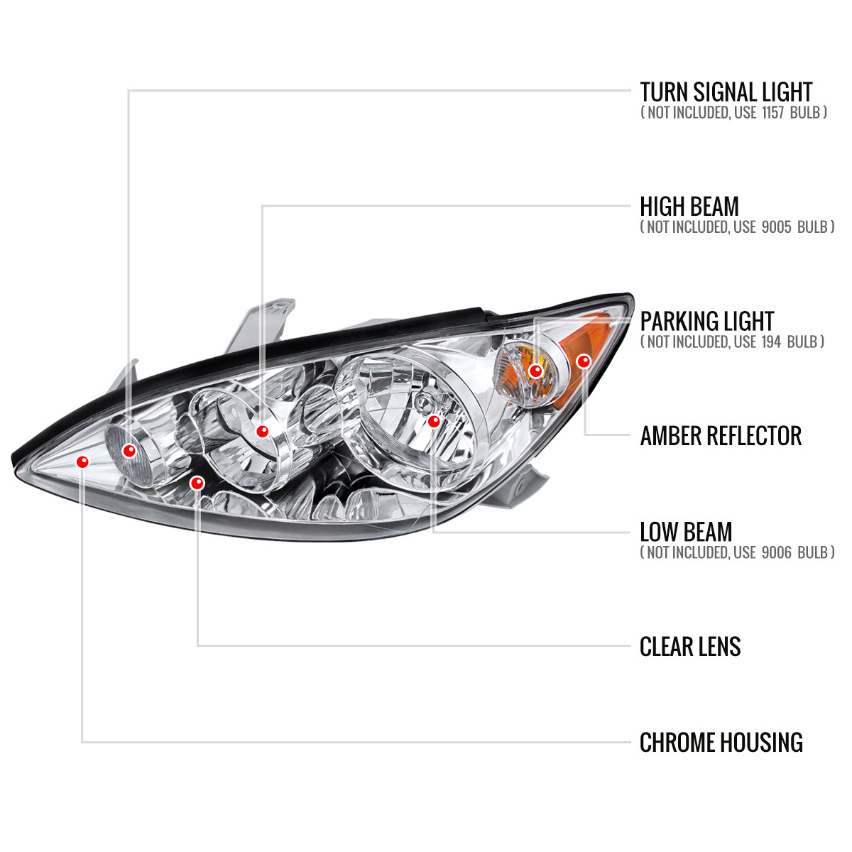 2005-2006 Toyota Camry Factory Style Crystal Headlights w/ Amber