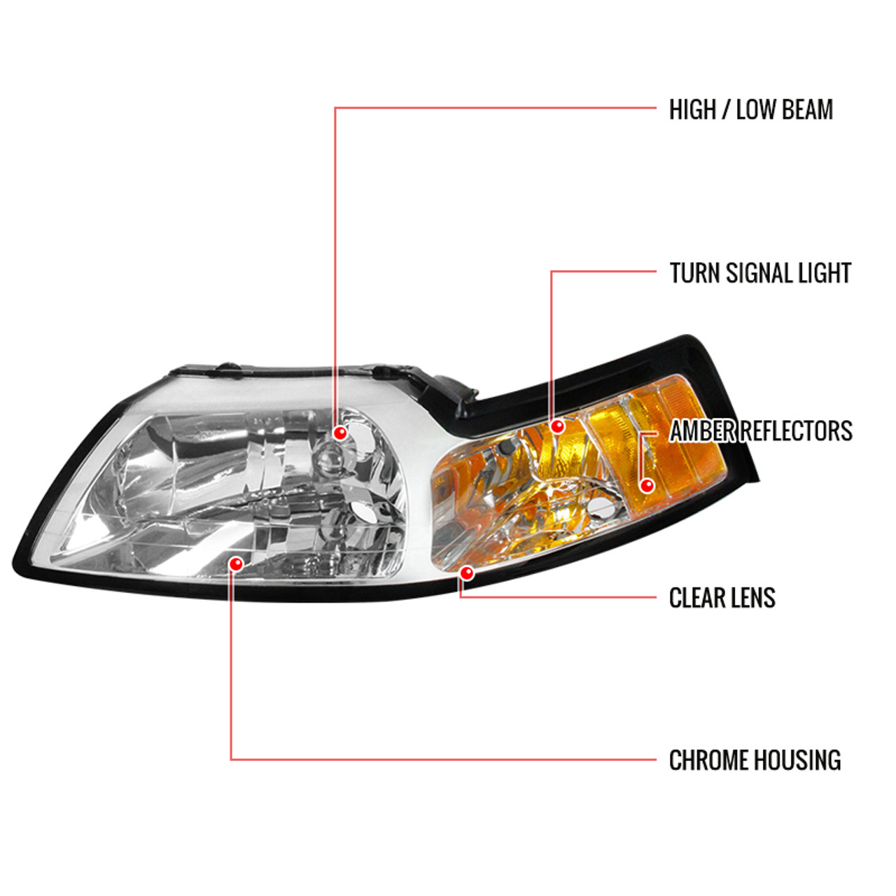 1999-2004 Ford Mustang Factory Style Headlights w/ Amber