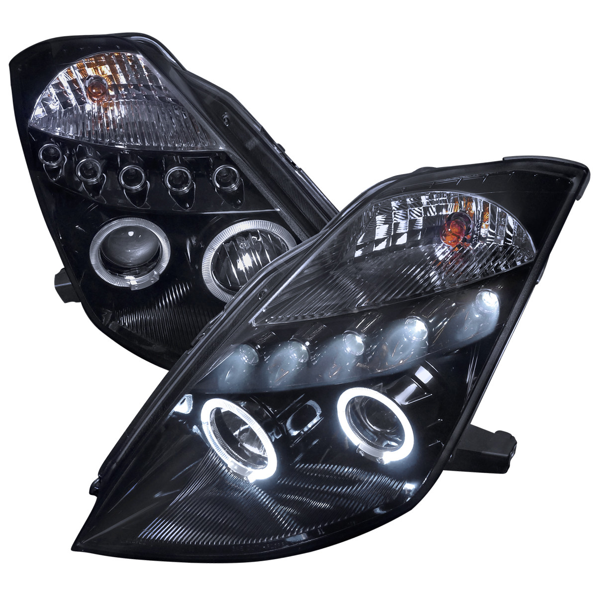 セット R50 H12 SP3 2003-2005 Nissan 350Z Dual Halo Projector Headlights (Glossy Black
