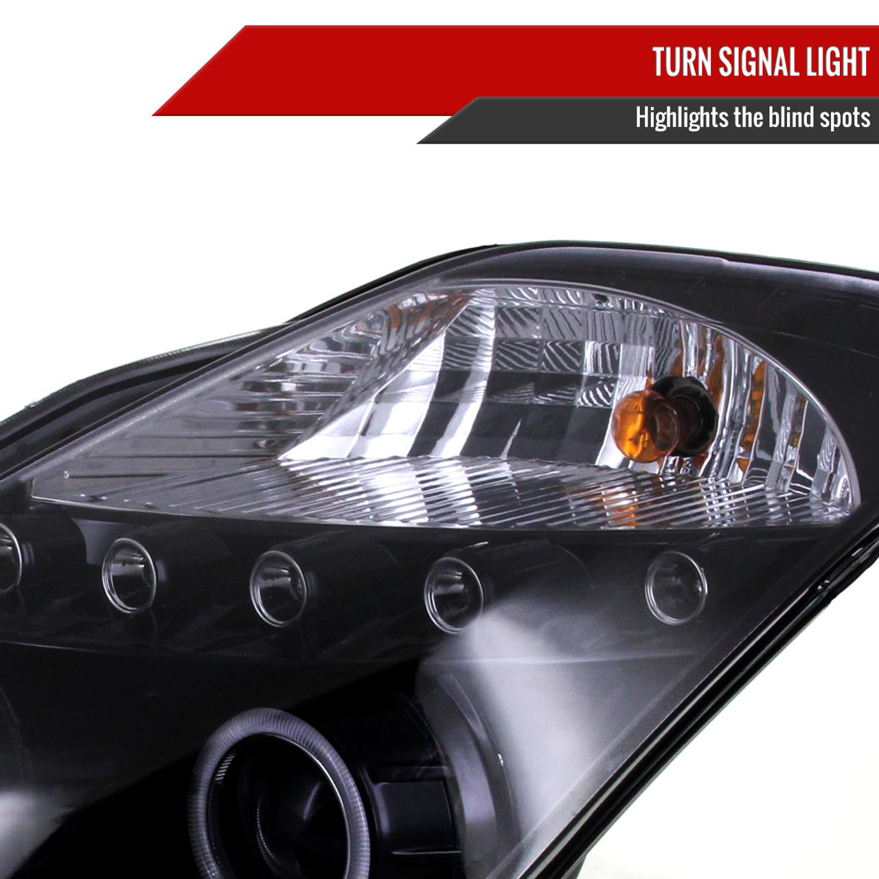 SPEC-D TUNING Glossy Black Halo Projector Headlight + White LED