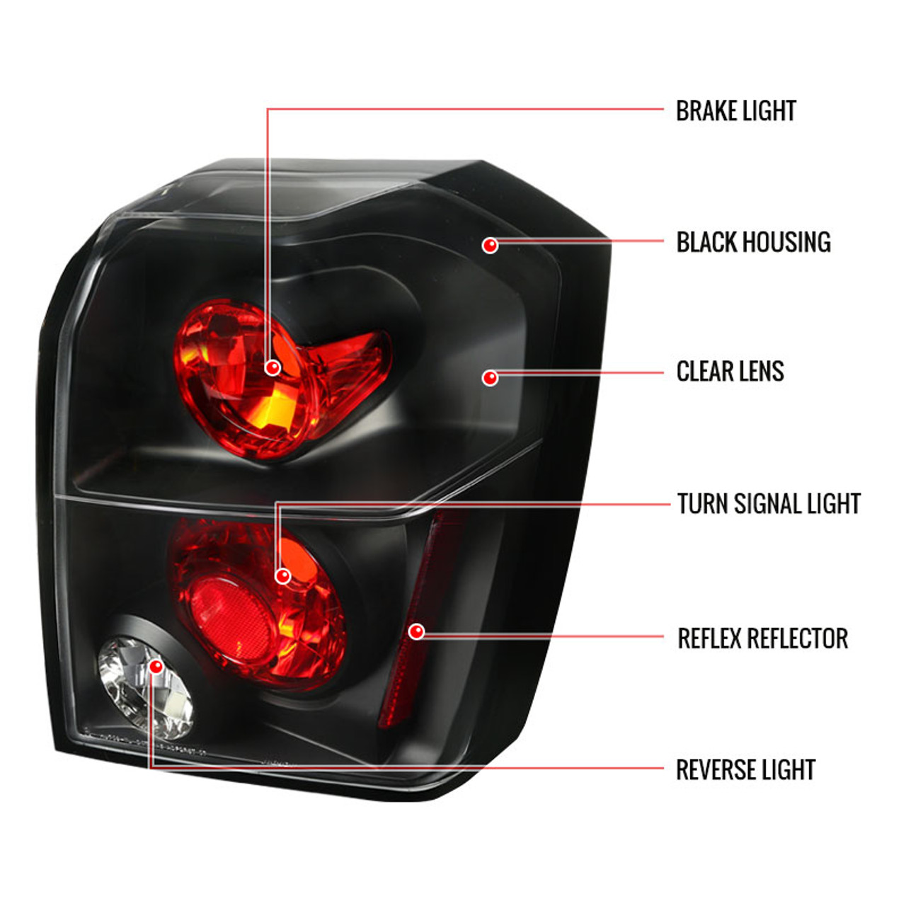 2007-2012 Dodge Caliber Tail Lights (Matte Black Housing/Clear