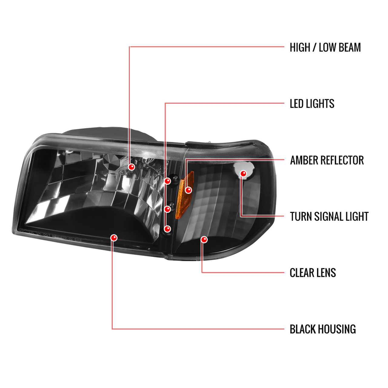 1993-1997 Ford Ranger Factory Style V2 Headlights w/ Corner Lights