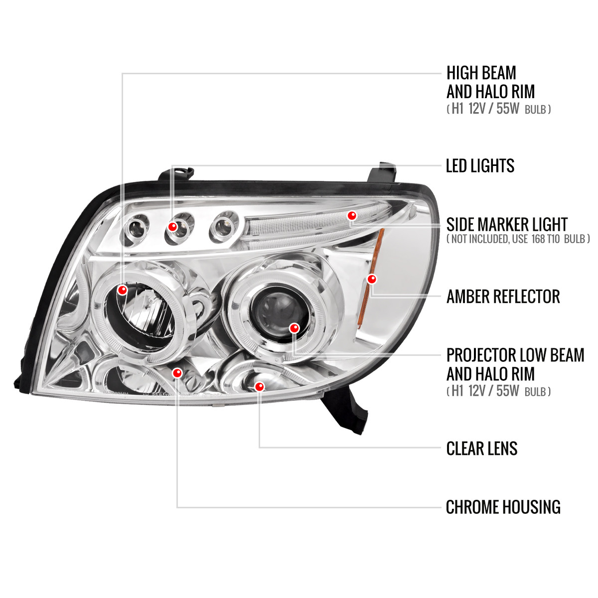 2003-2005 Toyota 4Runner Dual Halo Projector Headlights (Chrome