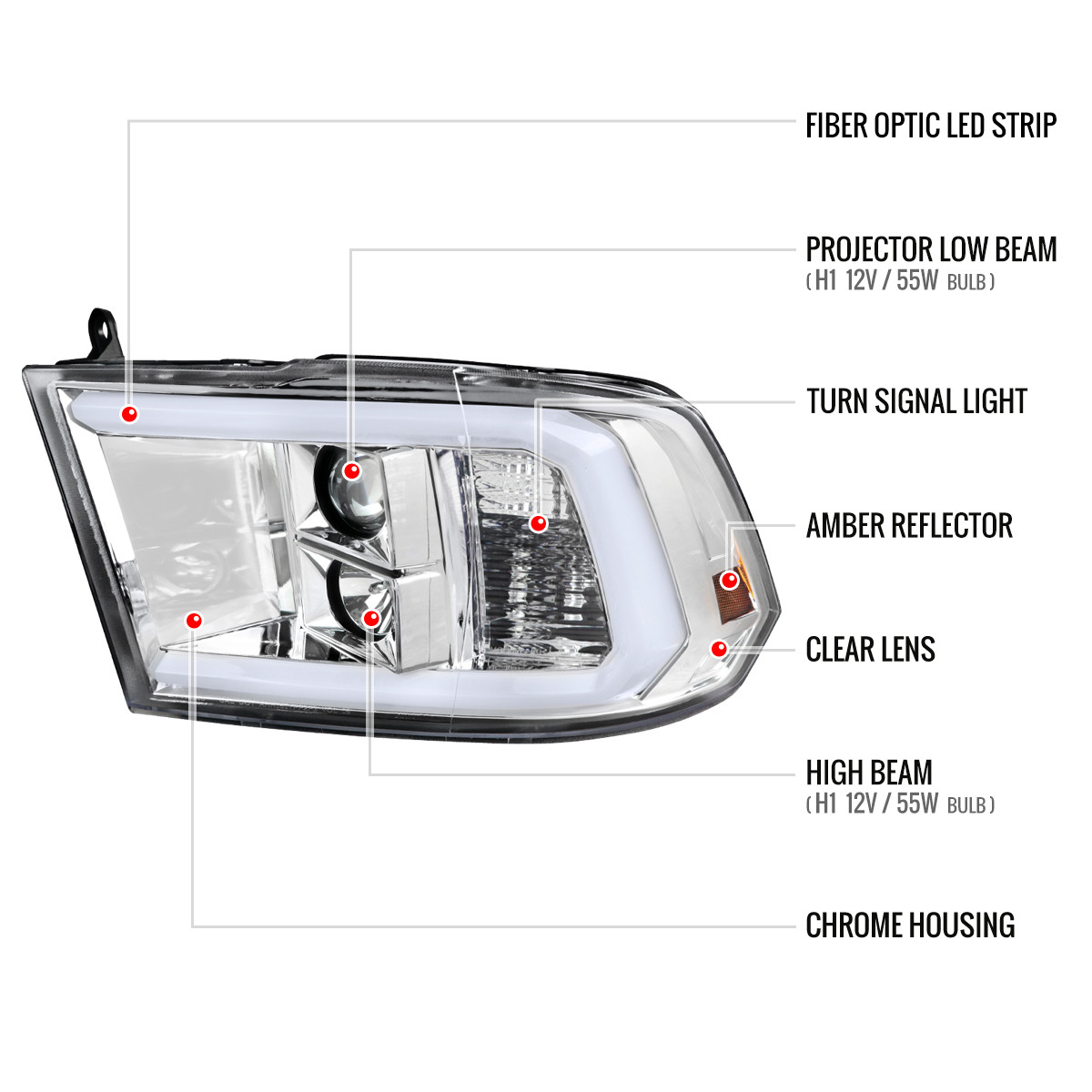 Fit For 2009-2018 Dodge Ram 1500 2500 3500 Clear Projector Headlights W/LED DRL - Foto 7