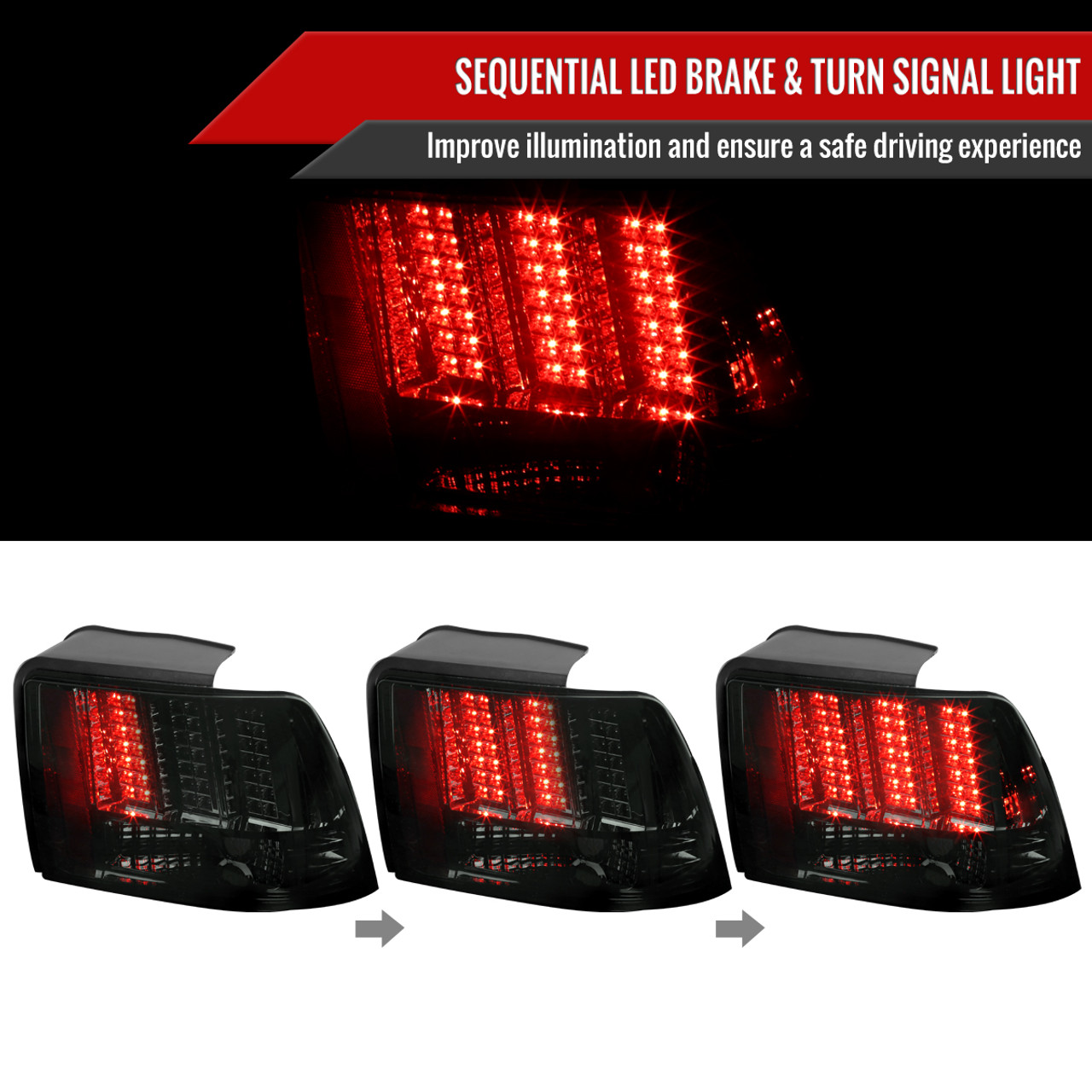 1999-2004 Ford Mustang Sequential LED Tail Lights - RS (Chrome