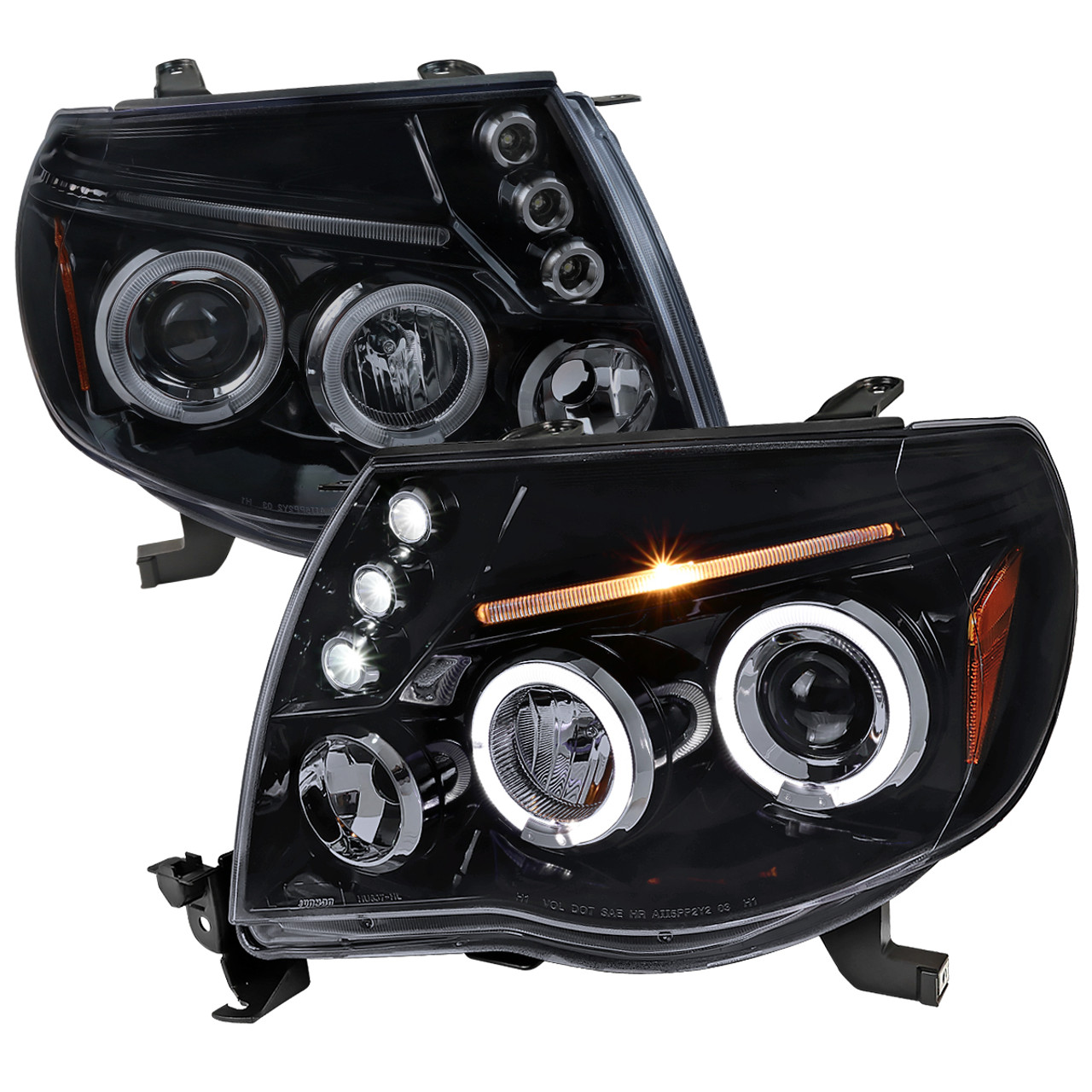 SPEC-D TUNING Glossy Black Halo Projector Headlight + White LED