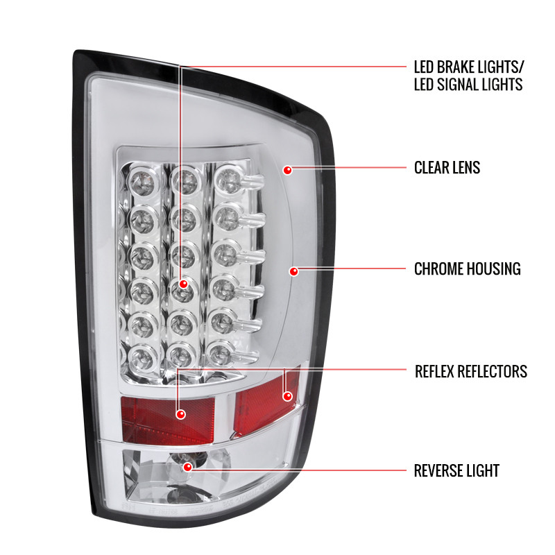 2002-2006 Dodge RAM LED Tail Lights (Chrome Housing/Clear Lens