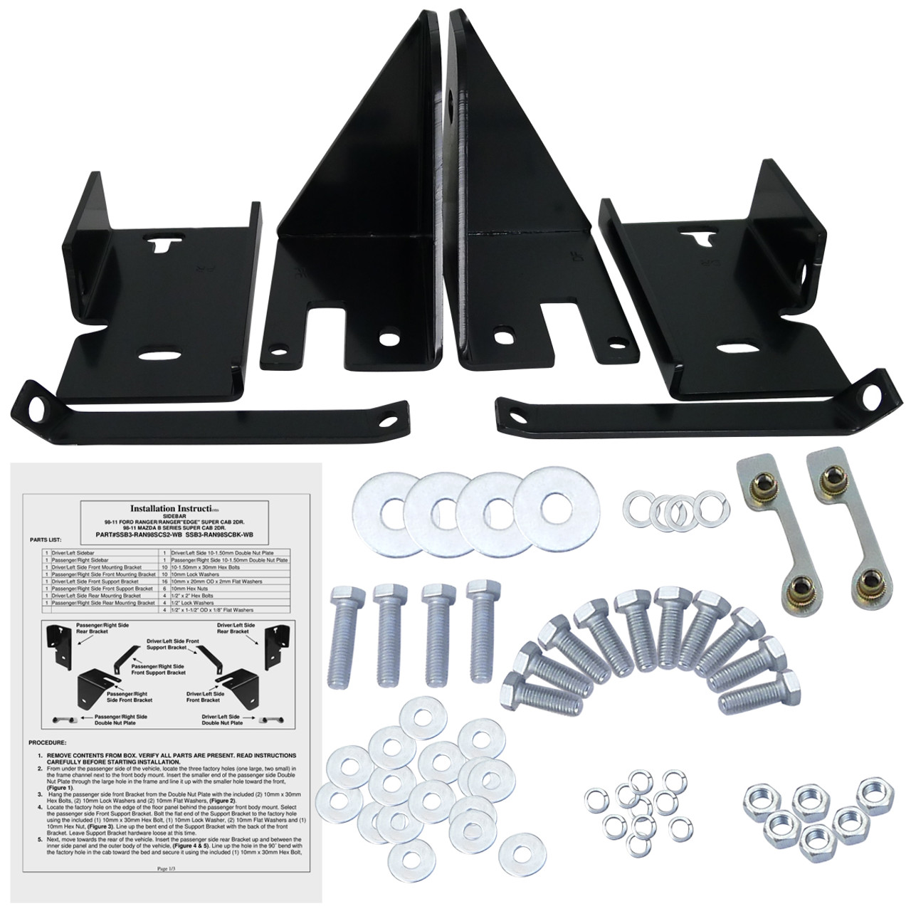 1998 11 Ford Ranger 2dr 3 Side Step Bars Black Spec D Tuning