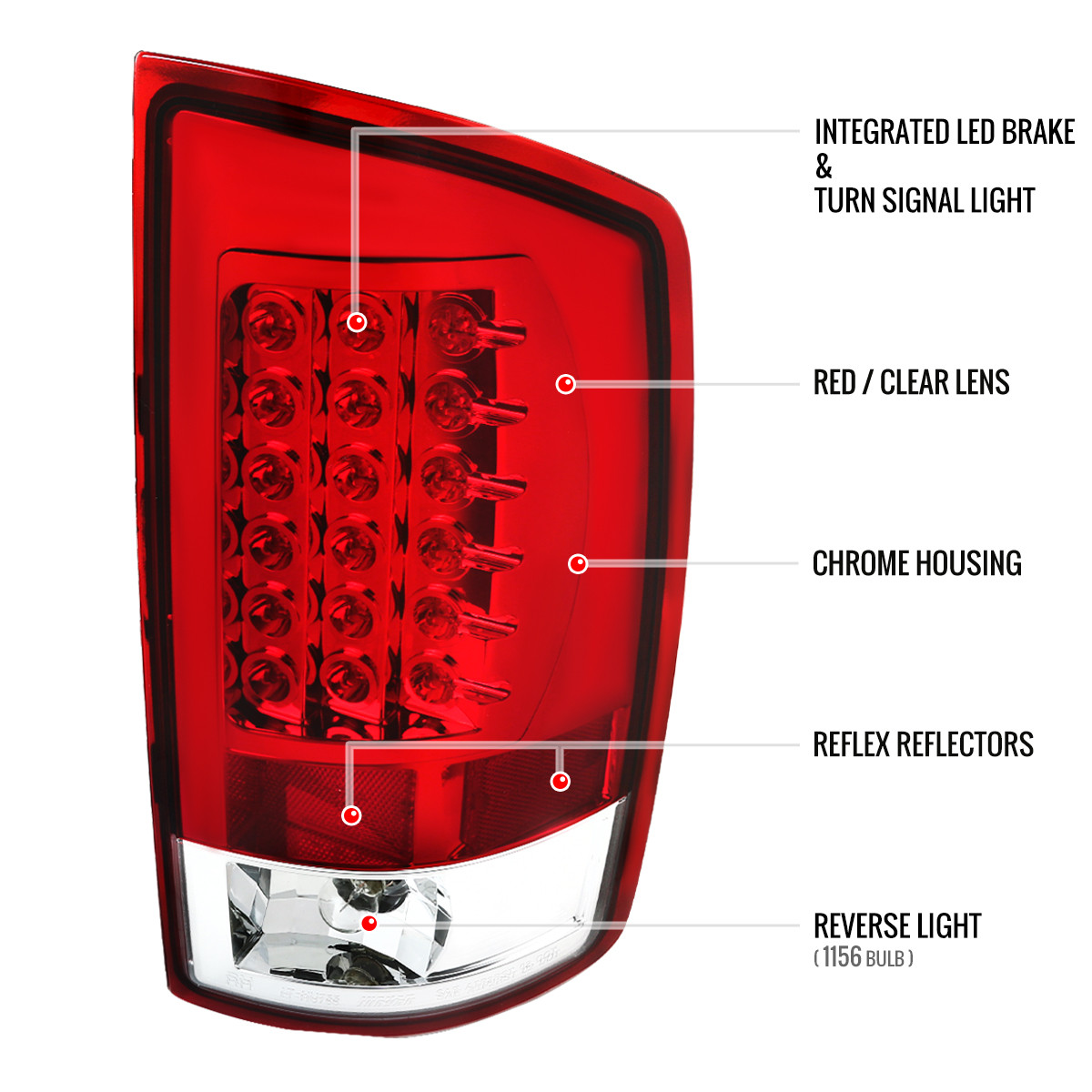 2007-2009 Dodge RAM LED Tail Lights (Chrome Housing/Red Lens