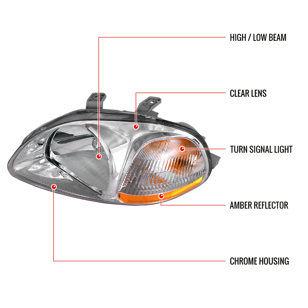 1996-1998 Honda Civic Crystal Headlights (Chrome Housing/Clear