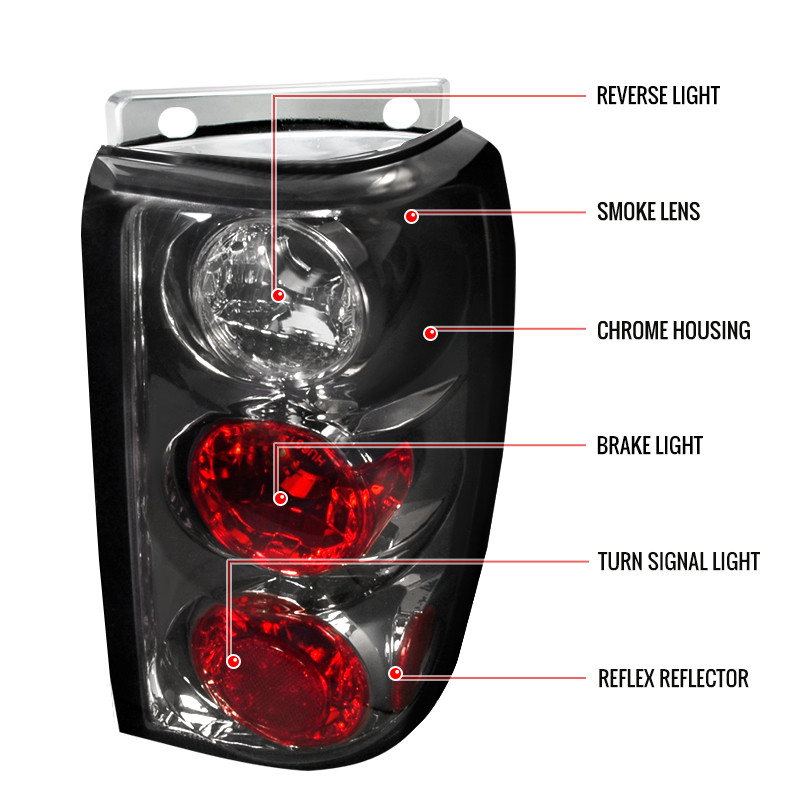 1995-1997 Ford Explorer Tail Lights (Chrome Housing/Smoked Lens