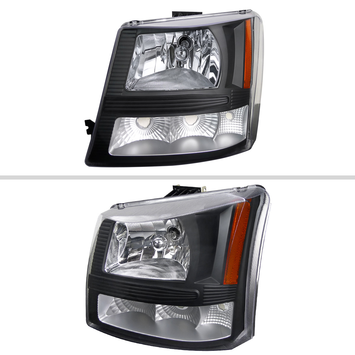 Black Housing Headlights W/ Bumper Lamps For 2003-2006 Chevy Avalanche (No Cladding)