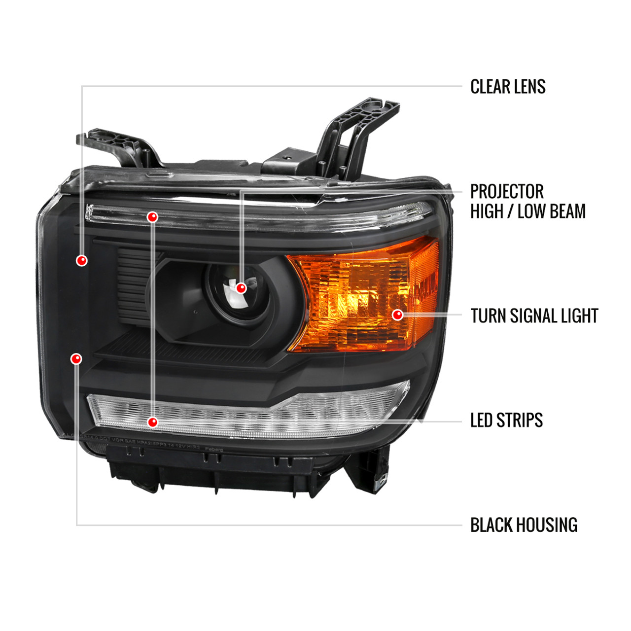 2014-2019 GMC Sierra LED Light Strip Projector Headlights (Matte