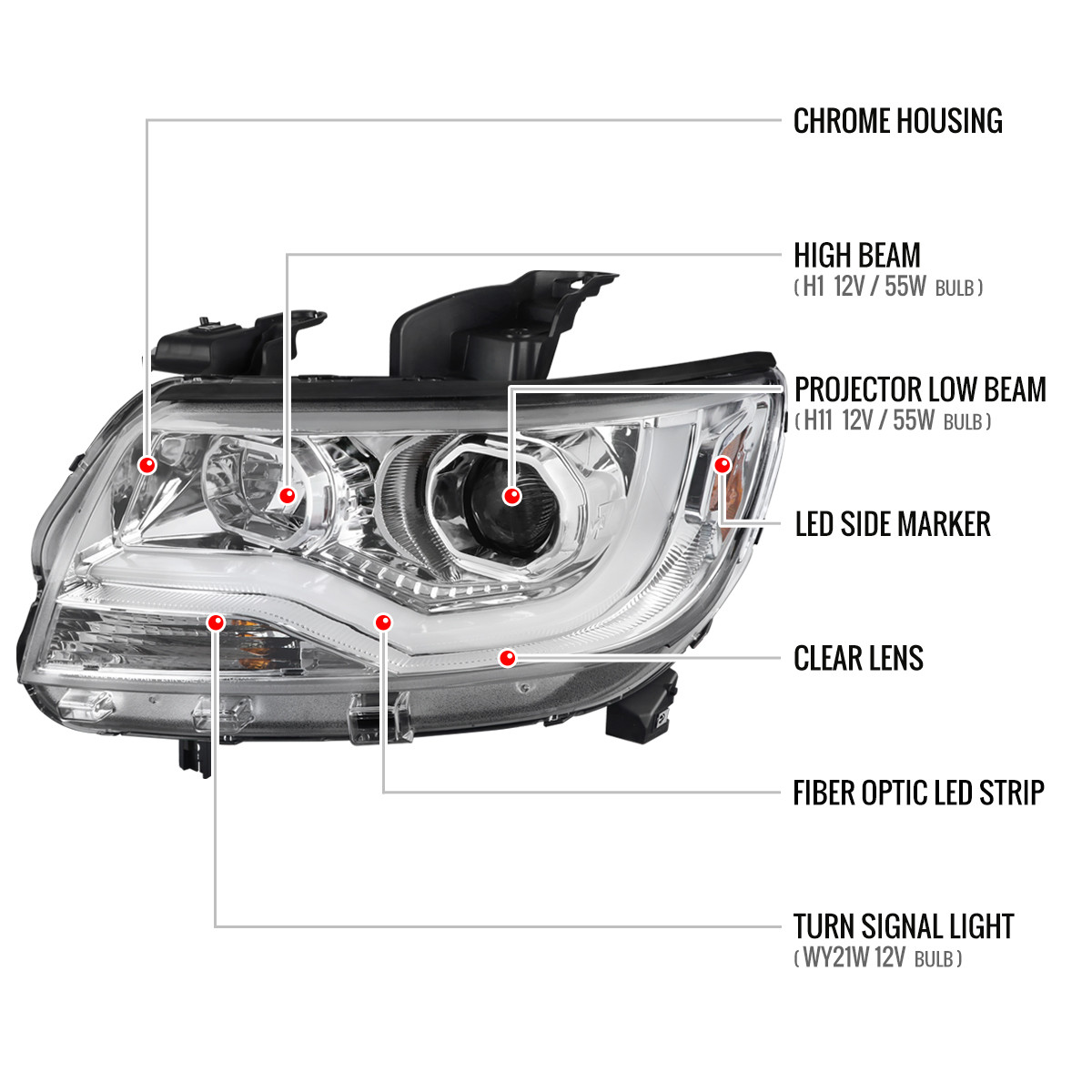 2015-2022 Chevrolet Colorado LED Bar Projector Headlights (Chrome