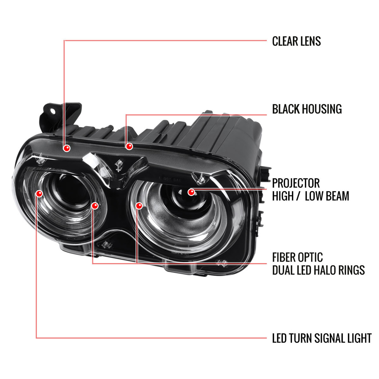 2015-2020 Dodge Challenger Dual Halo D2H Xenon Projector