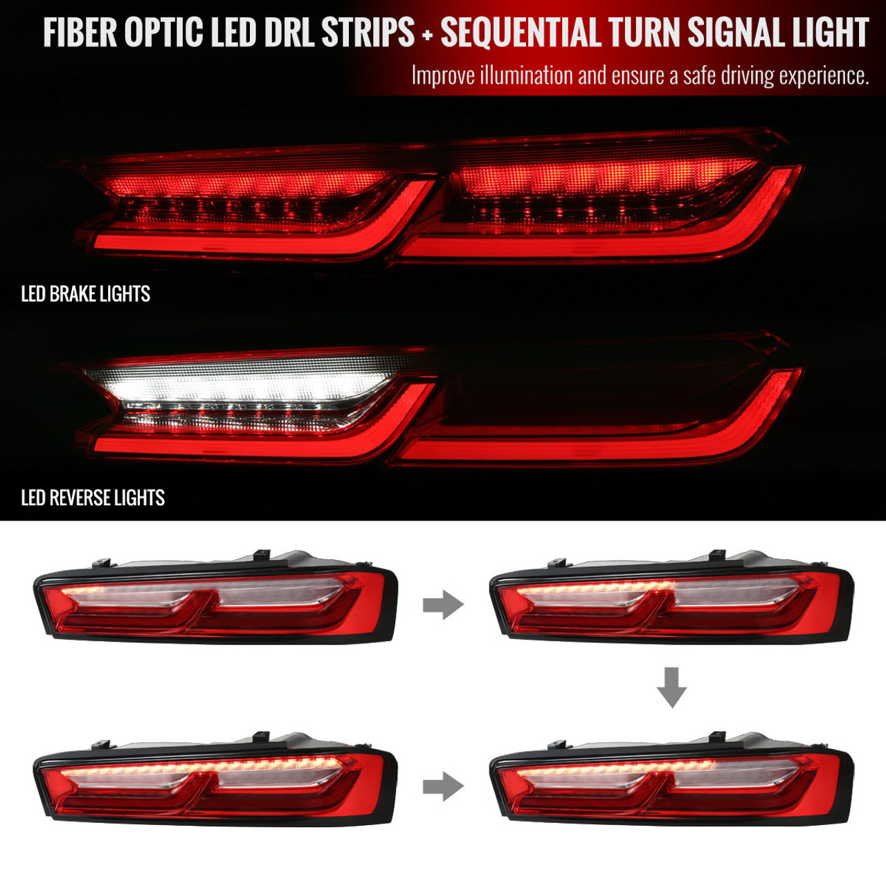 2016-2018 Chevrolet Camaro Sequential LED Tail Lights (Chrome