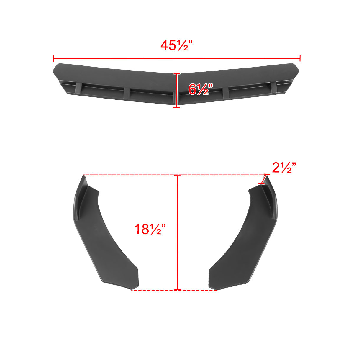 lip112464 Universal Matte Black Polypropylene 3PC Front Bumper Lip Set