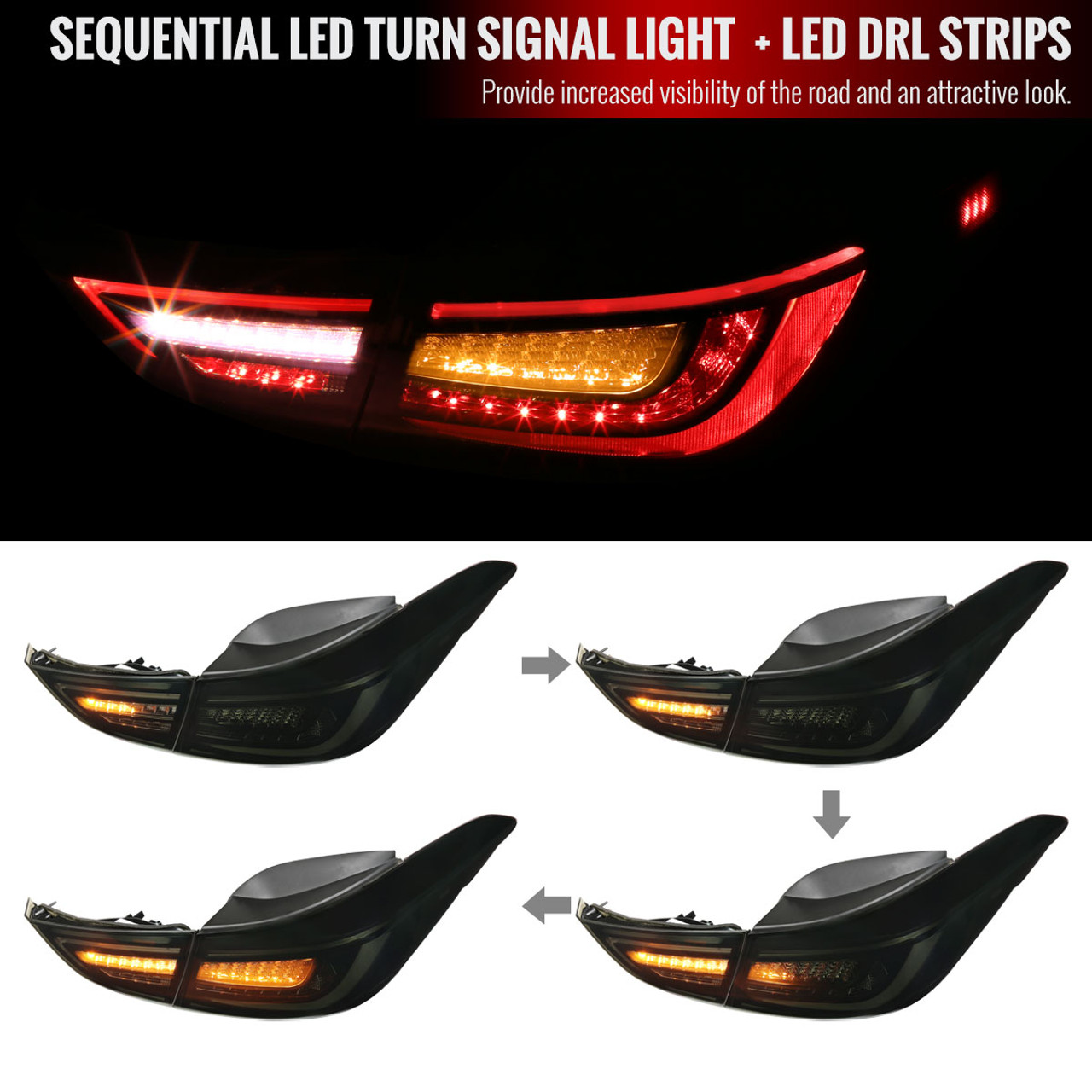 2011-2016 Hyundai Elantra Sedan LED Tail Lights w/ Sequential Turn