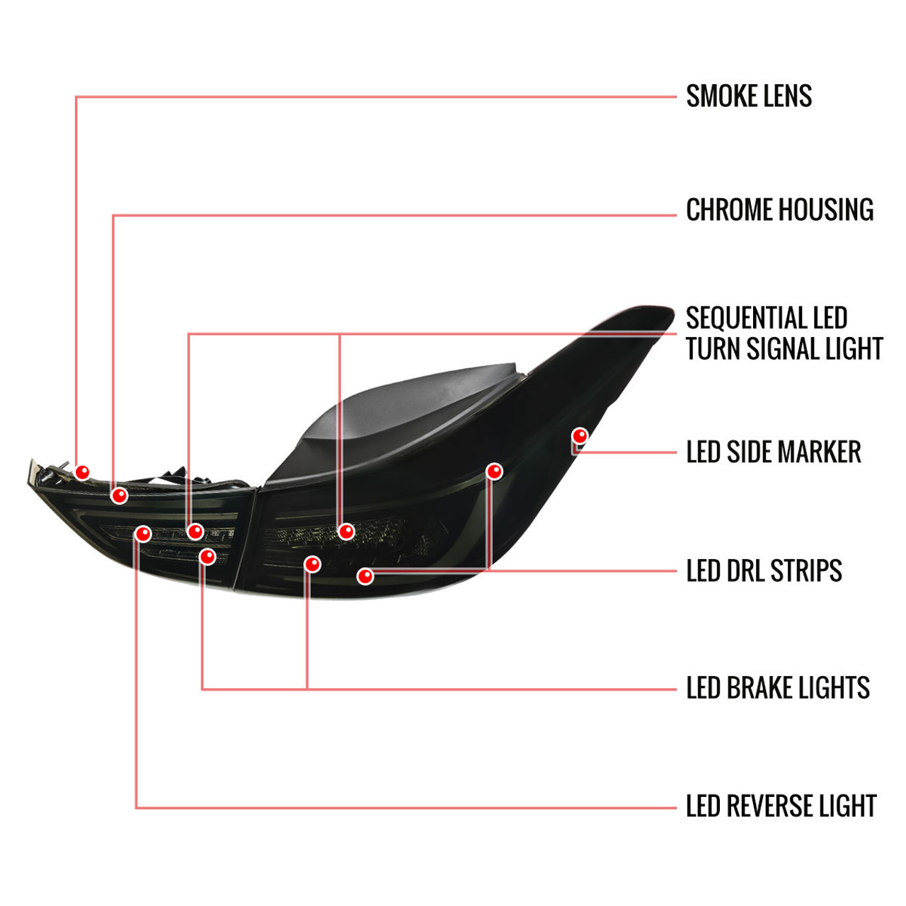 2011-2016 Hyundai Elantra Sedan LED Tail Lights w/ Sequential Turn