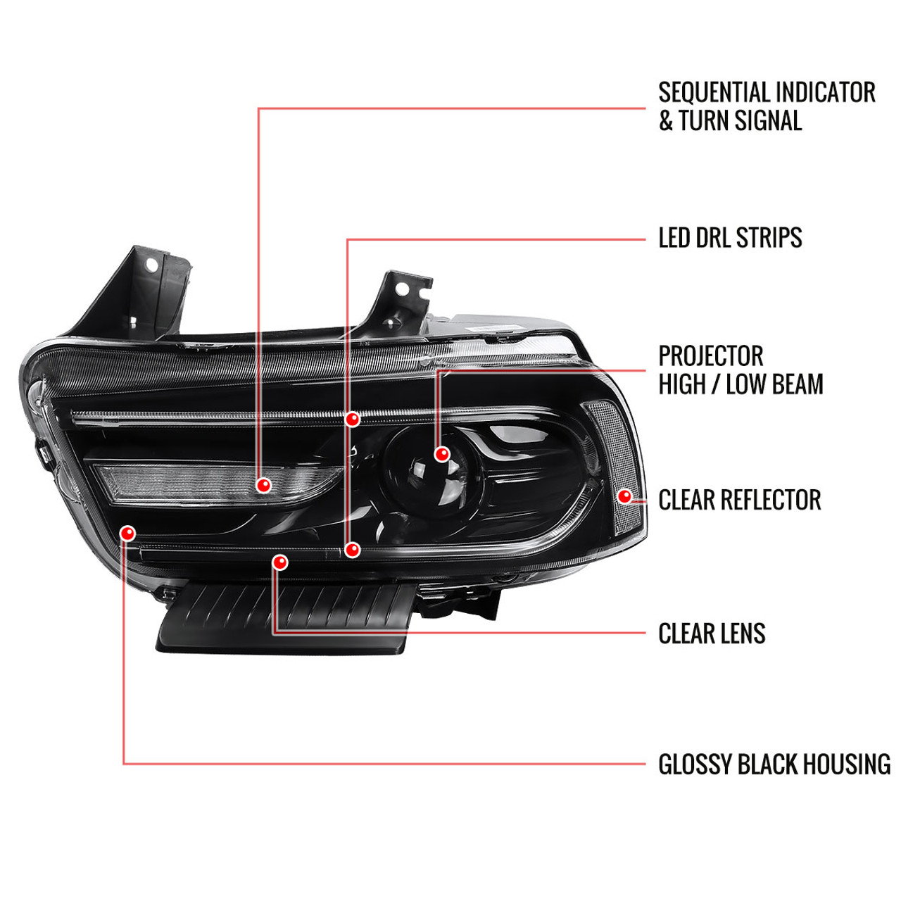 2011-2014 Dodge Charger D2H Xenon Projector Headlights w/ LED C