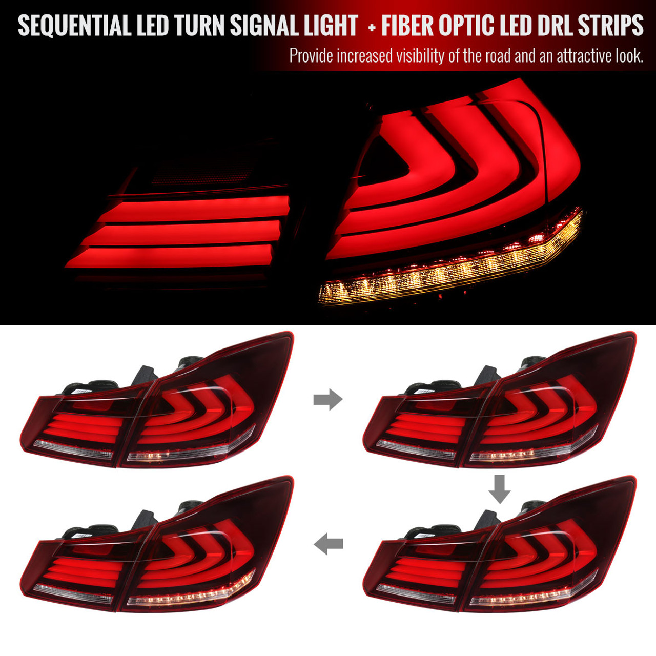 2013-2015 Honda Accord Sedan LED Tail Lights w/ Sequential Turn