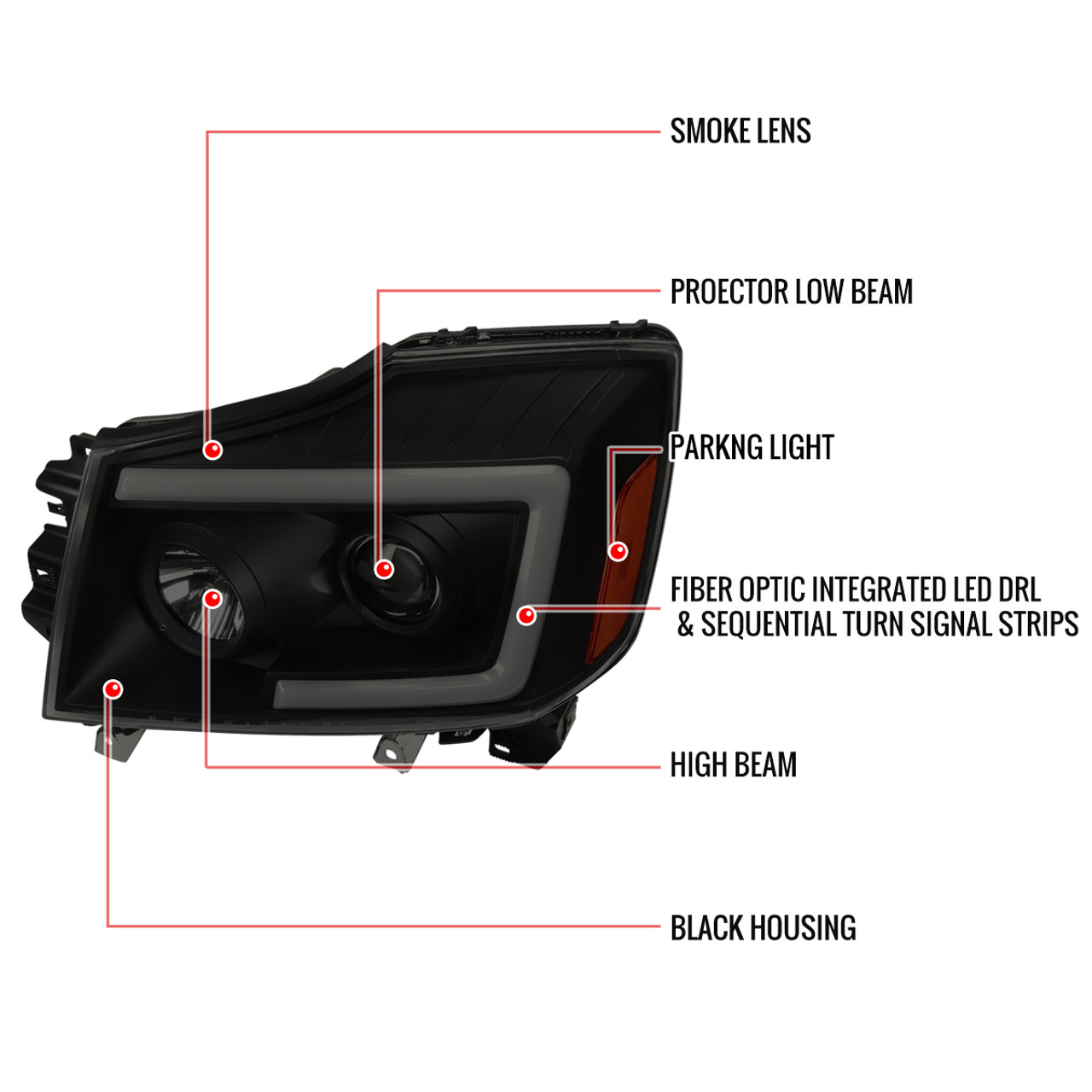 2004-2015 Nissan Titan/ 2004-2007 Armada LED C-Bar Projector