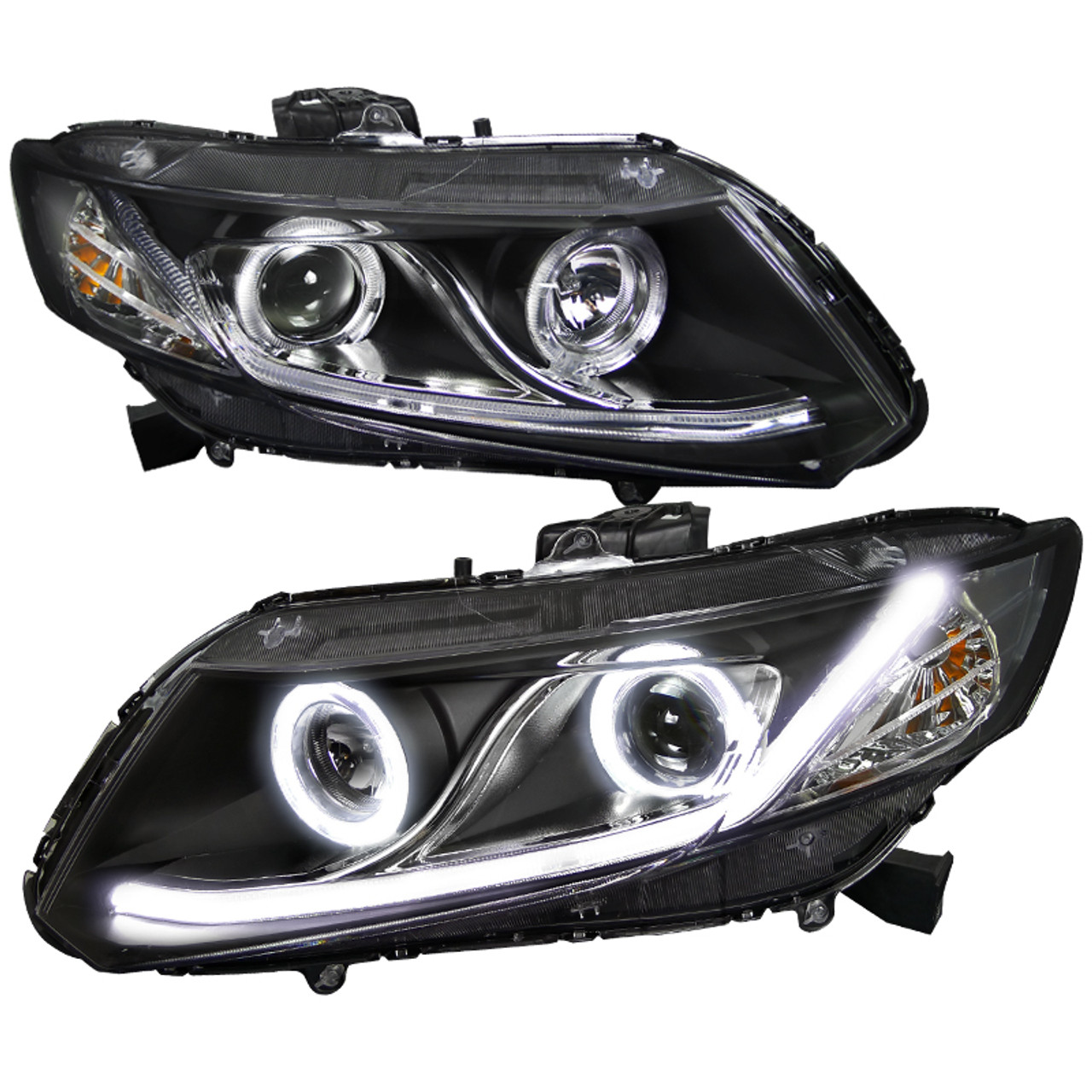  Spec-D Tuning Projector Headlights W/LED Light Bar Glossy Black  Housing Smoke Lens Compatible with 2012-2013 Honda Civic Coupe, 2012-2015  Honda Civic Sedan Left + Right Pair Headlamps Assembly : Automotive