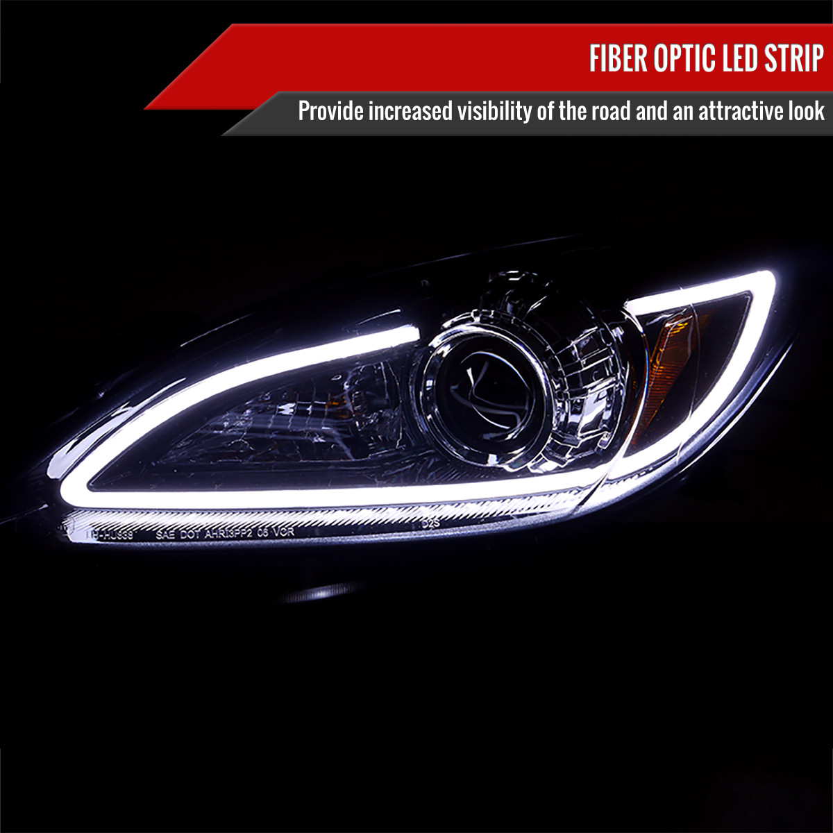 2010-2013 Mazda 3 Projector Headlights w/ LED Light Strip (Glossy