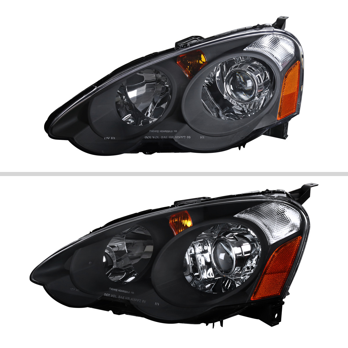 「252」02-04アキュラRSX用ブラックアンバーJDMヘッドライトアセンブリ 2002-2004 Acura RSX Retro Style Projector Headlights w/ Amber
