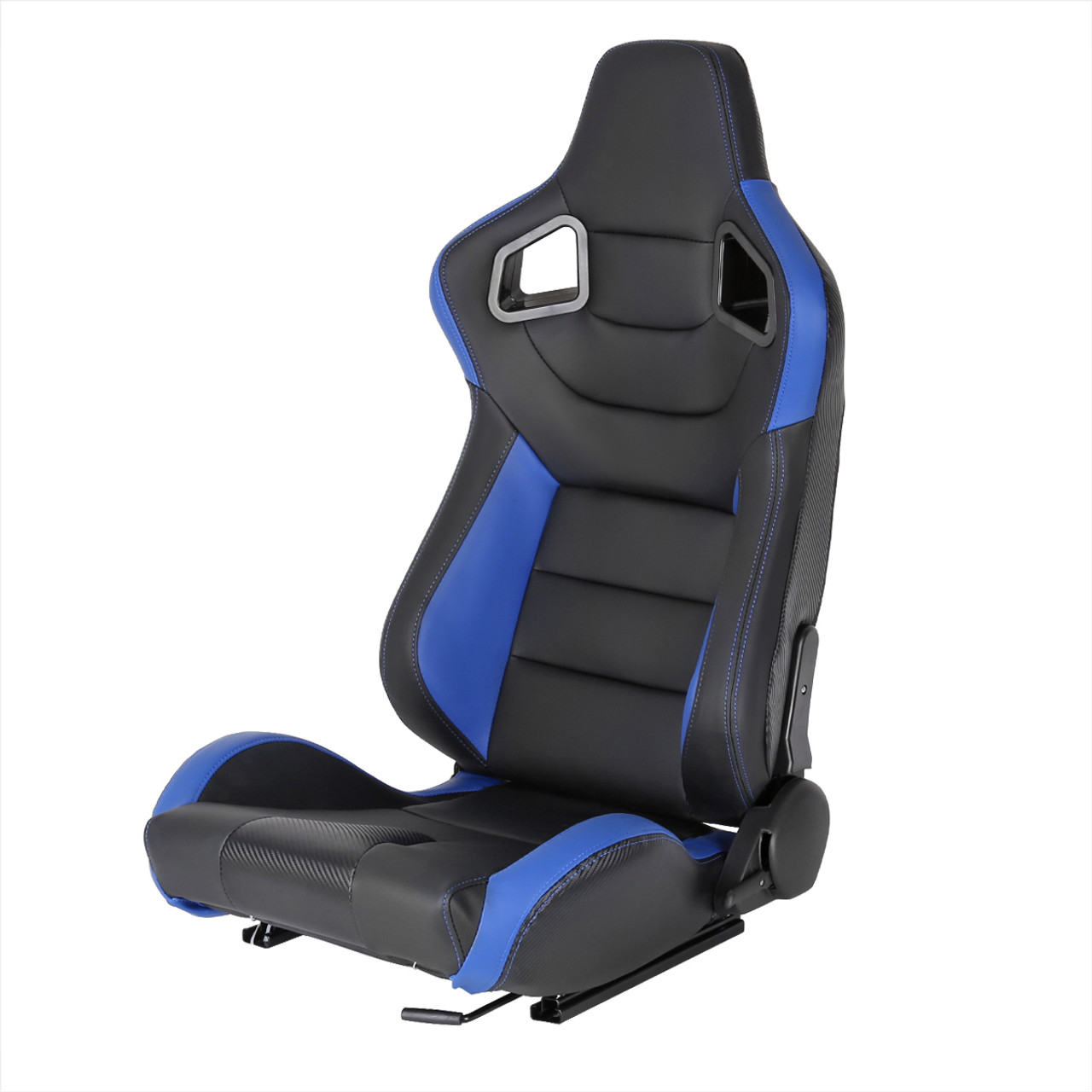 Fully Reclinable Black & Blue PVC Leather Carbon Fiber Style Bucket Racing  Seat w/ Sliders - Driver Side Only - Spec-D Tuning