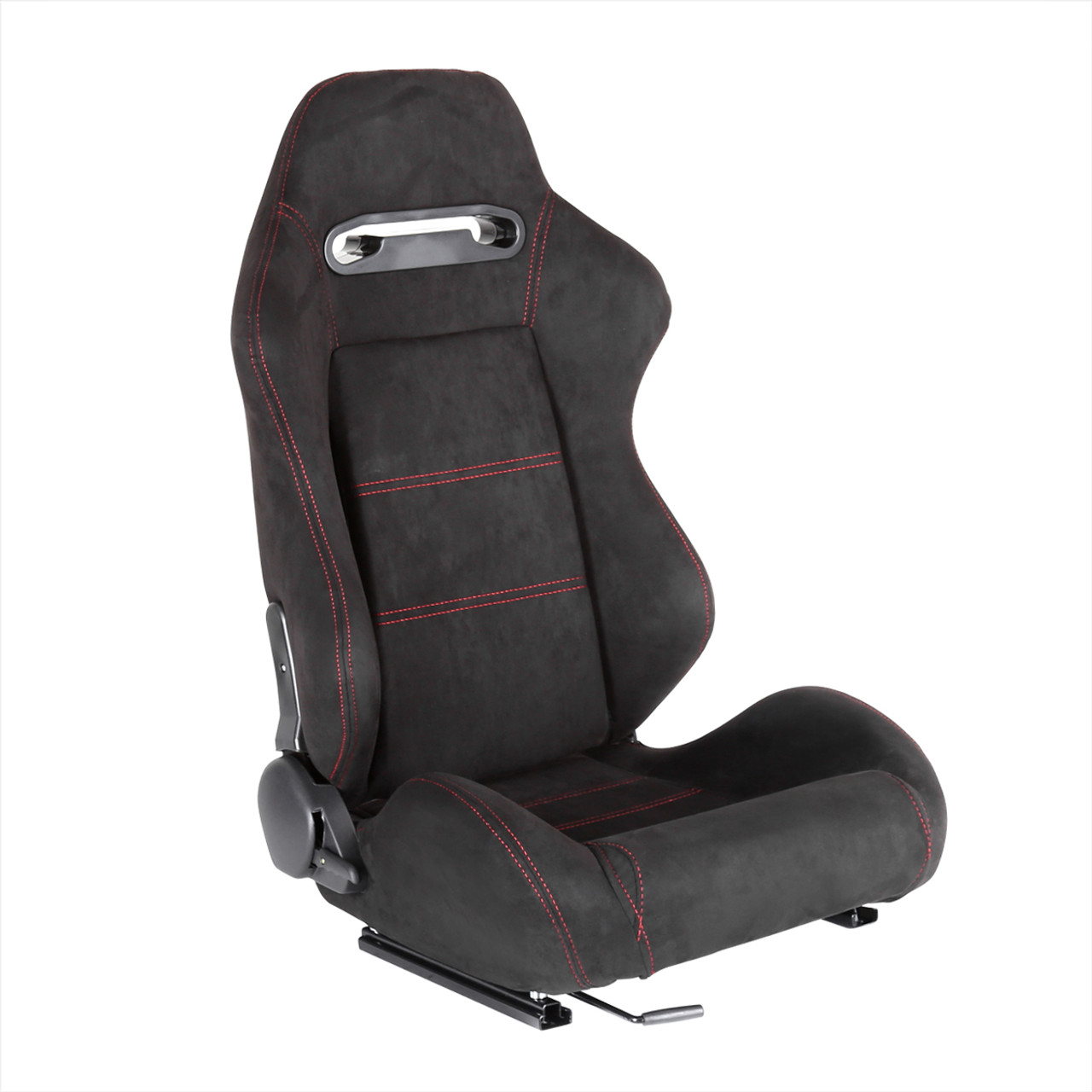 Fully Reclinable Black Suede Red Stitch Bucket Racing Seat w/ Sliders -  Passenger Side Only - Spec-D Tuning