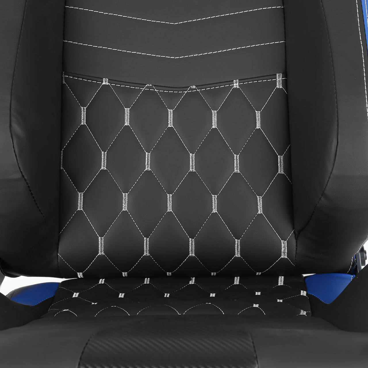 Autozensation Left Driver Side Black/Blue Fabric Reclinable Sport Racing Seat 1PC+Sliders 