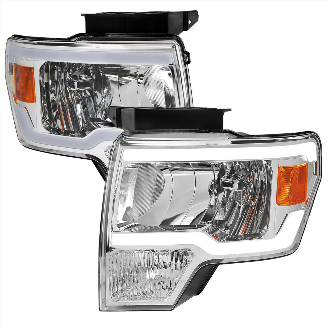 2009-2014 Ford F-150 LED Tube Factory Style Headlights (Chrome