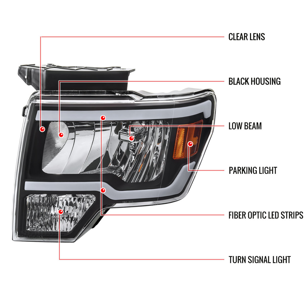 2009-2014 Ford F-150 LED Tube Factory Style Headlights (Matte