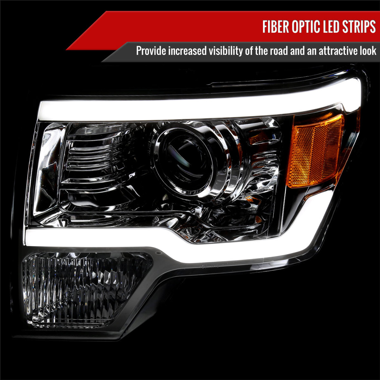 2009-2014 Ford F-150 LED Strip Projector Headlights (Chrome