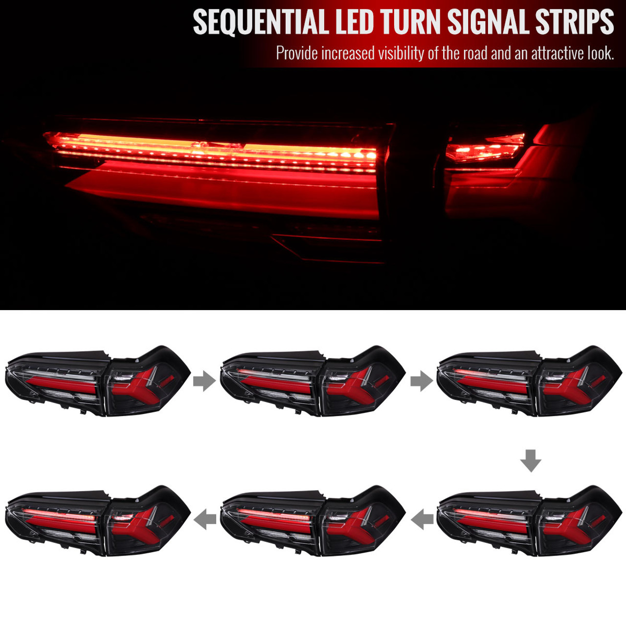 2019-2023 Toyota RAV4 Red LED Bar Sequential Signal Tail Lights
