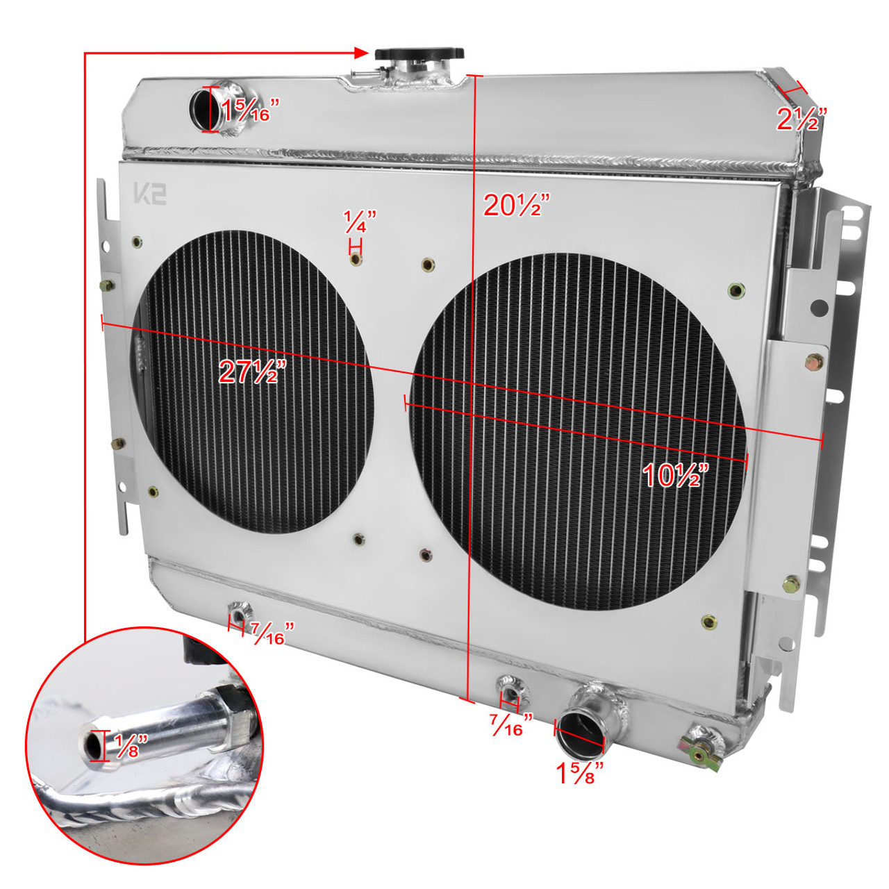 1963-1968 Chevrolet Impala/Biscayne/Caprice/Bel Air/El Camino/Chevelle 3  Row Radiator with Dual Fan Shroud - Spec-D Tuning