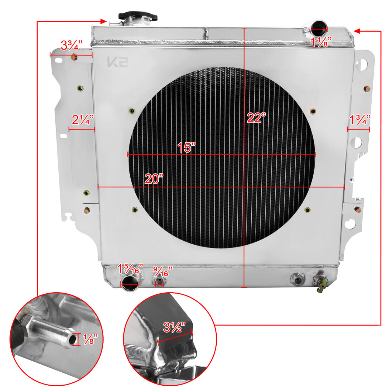 1987-2006 Jeep Wrangler TJ YJ / 3-Row Radiator with Fan Shroud  Design - Spec-D Tuning