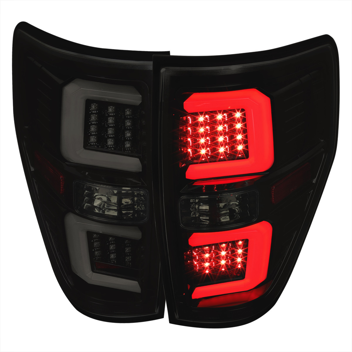 2009-2014 Ford F-150 White C-Bar LED Tail Lights (Glossy Black
