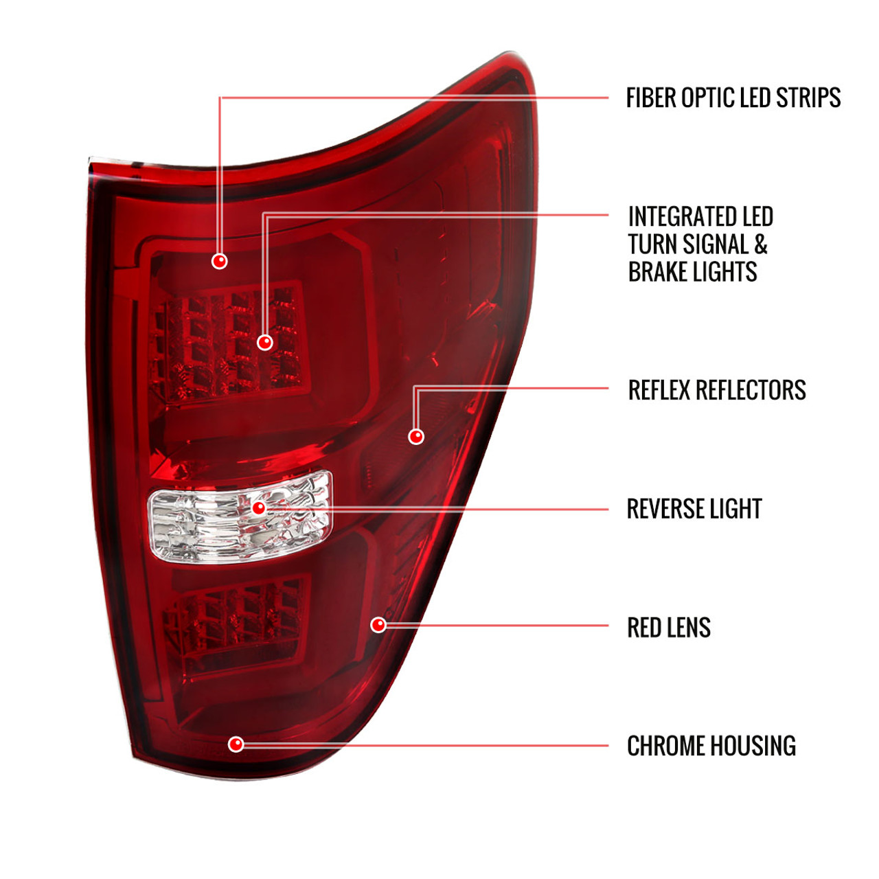 DNA Motoring TL-F15009-LED-RD3D-CH-RD Dual RED LED C-Bar Tail