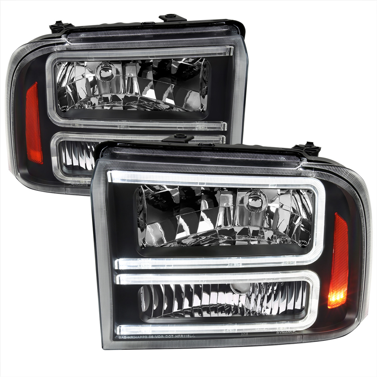 Replacement for Ford Super Duty 1st Gen F250-550 Pair Black Housing OE Style Headlight Lamp 